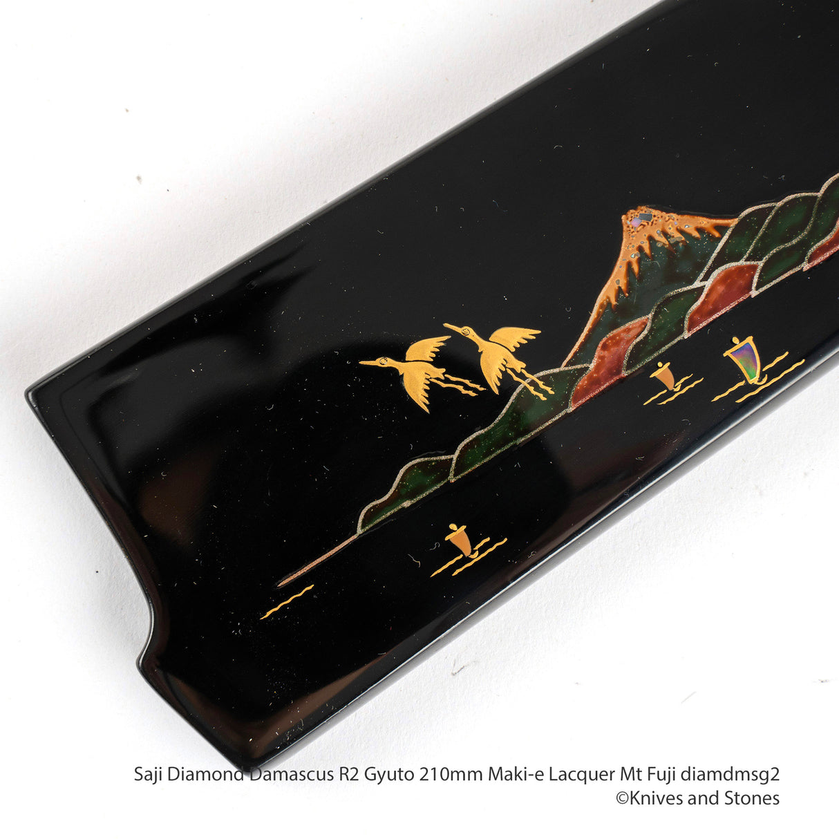 Saji R2 鑽石大馬士革牛刀 210 毫米,富士山蒔繪漆 Saya 和手柄套裝