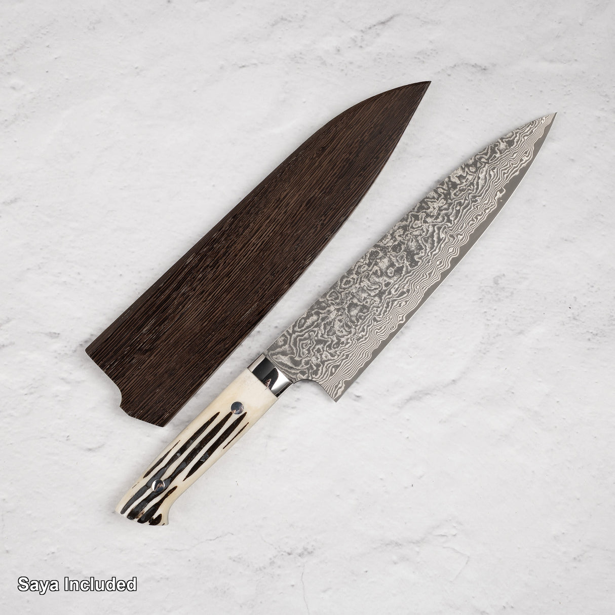 Saji Black Damascus Gyuto 210mm SG2 Stag Handle
