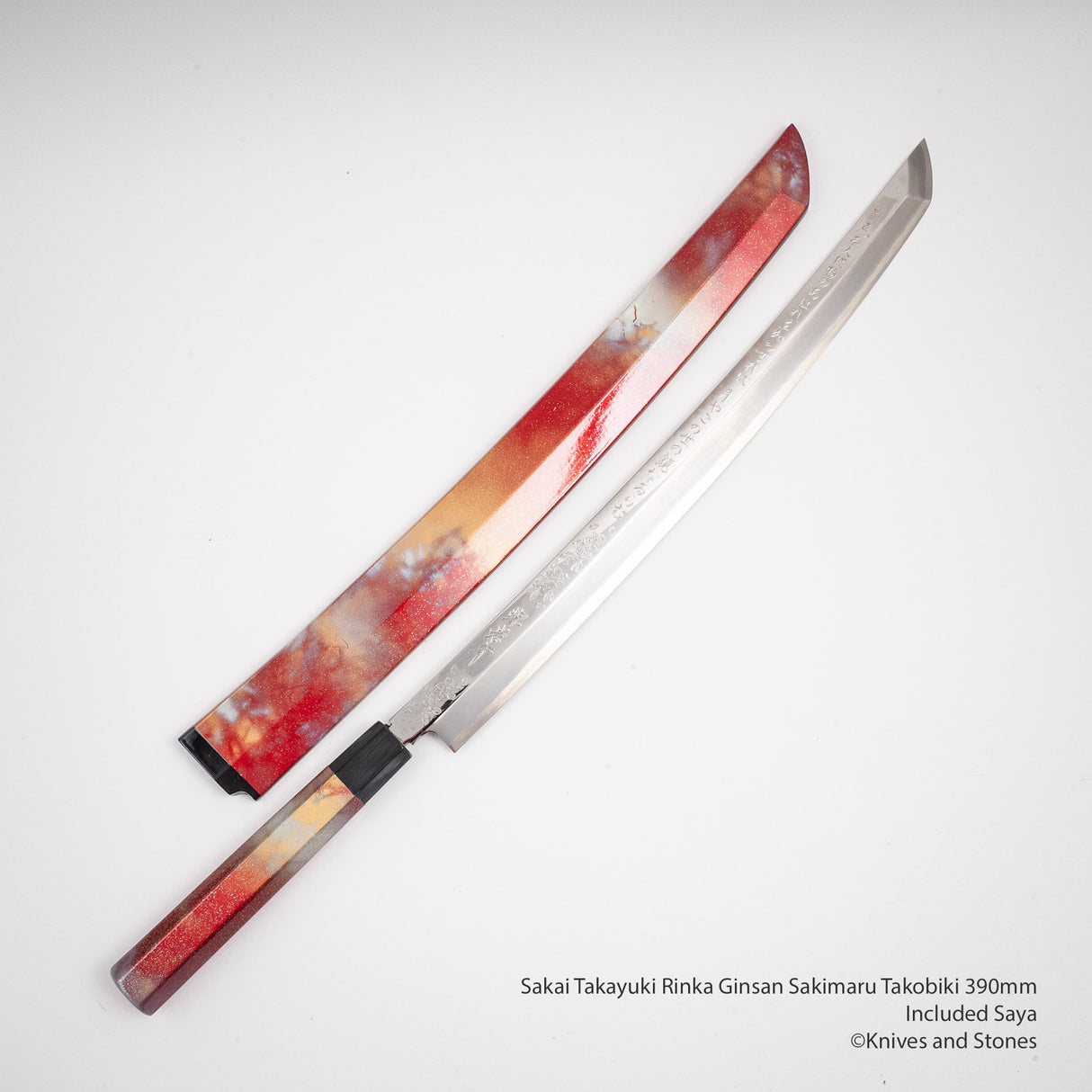Sakai Takayuki Rinka Ginsan Sakimaru Tokobiki 390mm with Waka Engraving