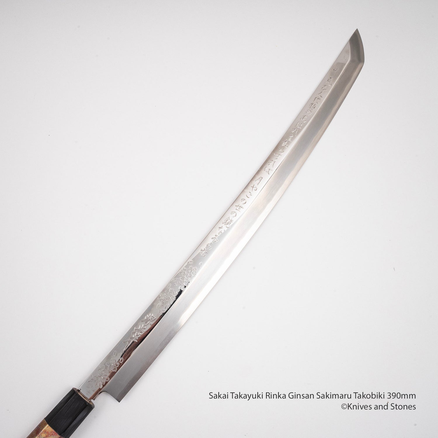 Sakai Takayuki Rinka Ginsan Sakimaru Tokobiki 390mm with Waka Engraving