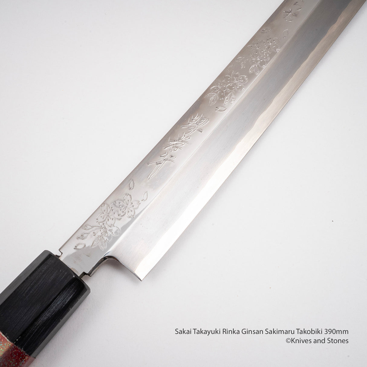 Sakai Takayuki Rinka Ginsan Sakimaru Tokobiki 390mm with Waka Engraving