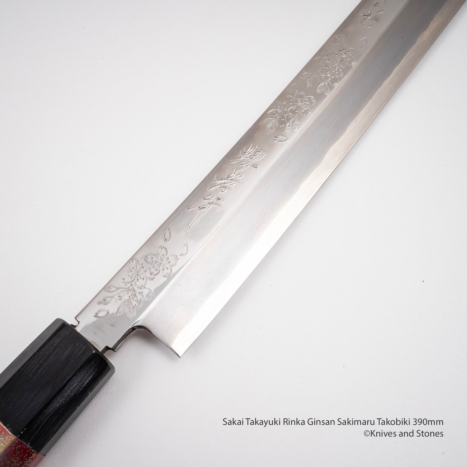 Sakai Takayuki Rinka Ginsan Sakimaru Tokobiki 390mm with Waka Engraving