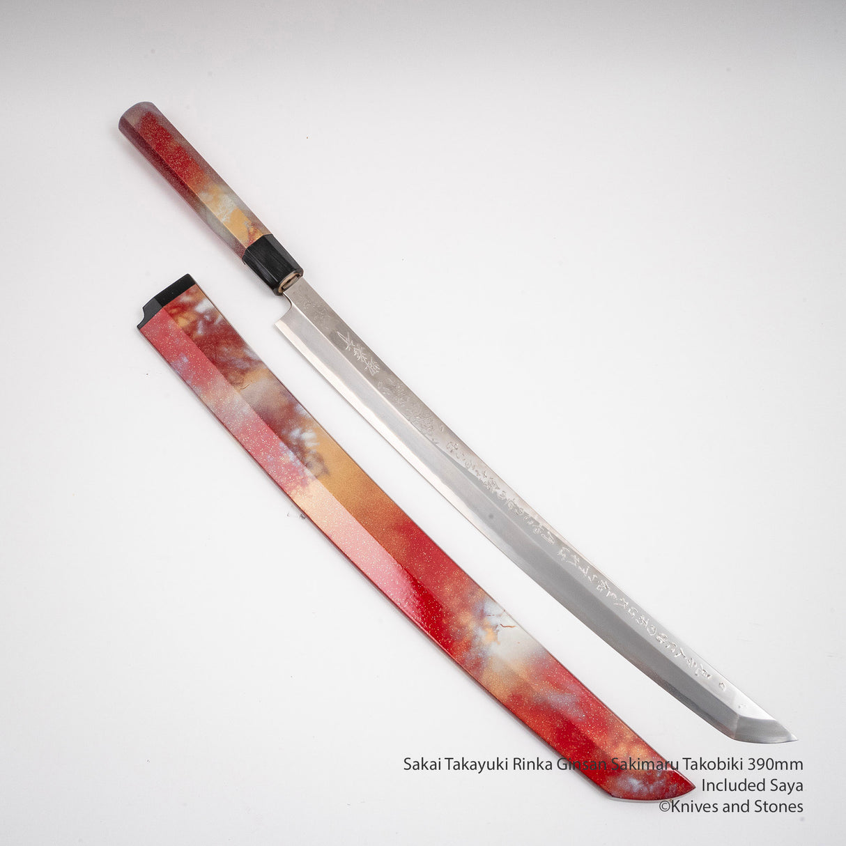 Sakai Takayuki Rinka Ginsan Sakimaru Tokobiki 390mm with Waka Engraving
