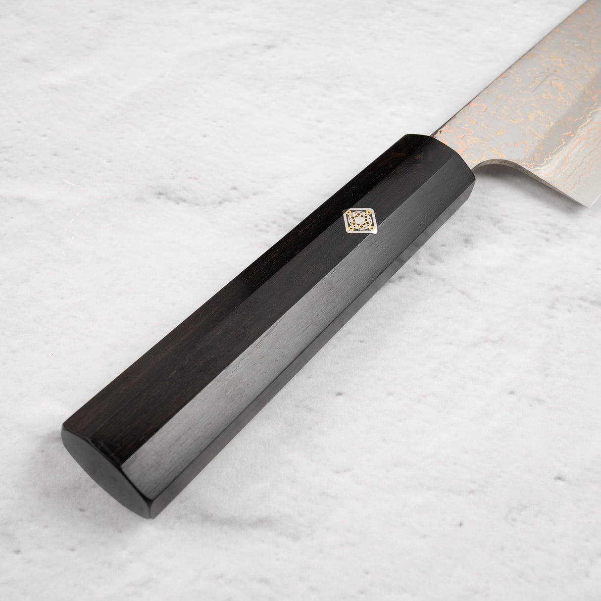 Takeshi Saji VG10 彩虹大馬士革三德刀 165 毫米黑檀木柄馬賽克別針