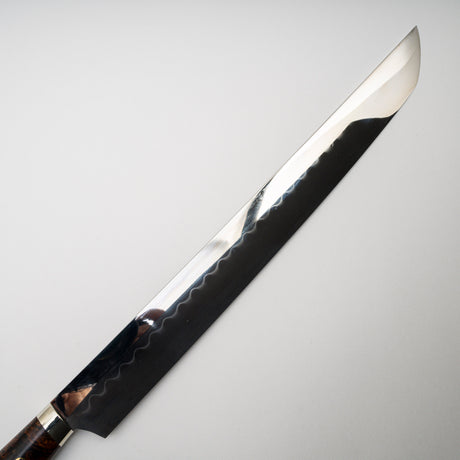 Yoshikazu Ikeda White 3 Honyaki Sakimaru Sujihiki 330mm Wave Hamon Ironwood Handle SP1