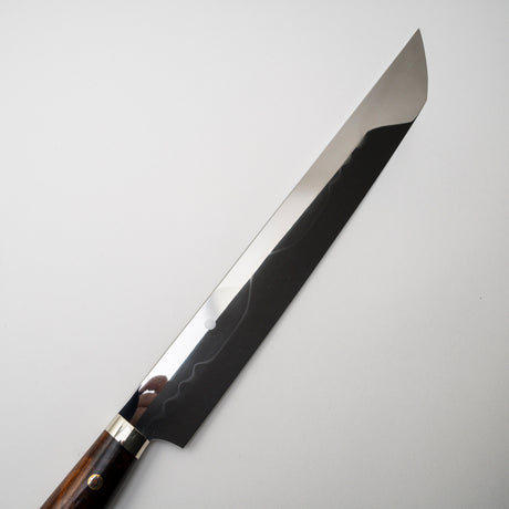 Yoshikazu Ikeda White 3 Honyaki Sakimaru Sujihiki 270mm Mt. Fuji Hamon Ironwood Handle SP1