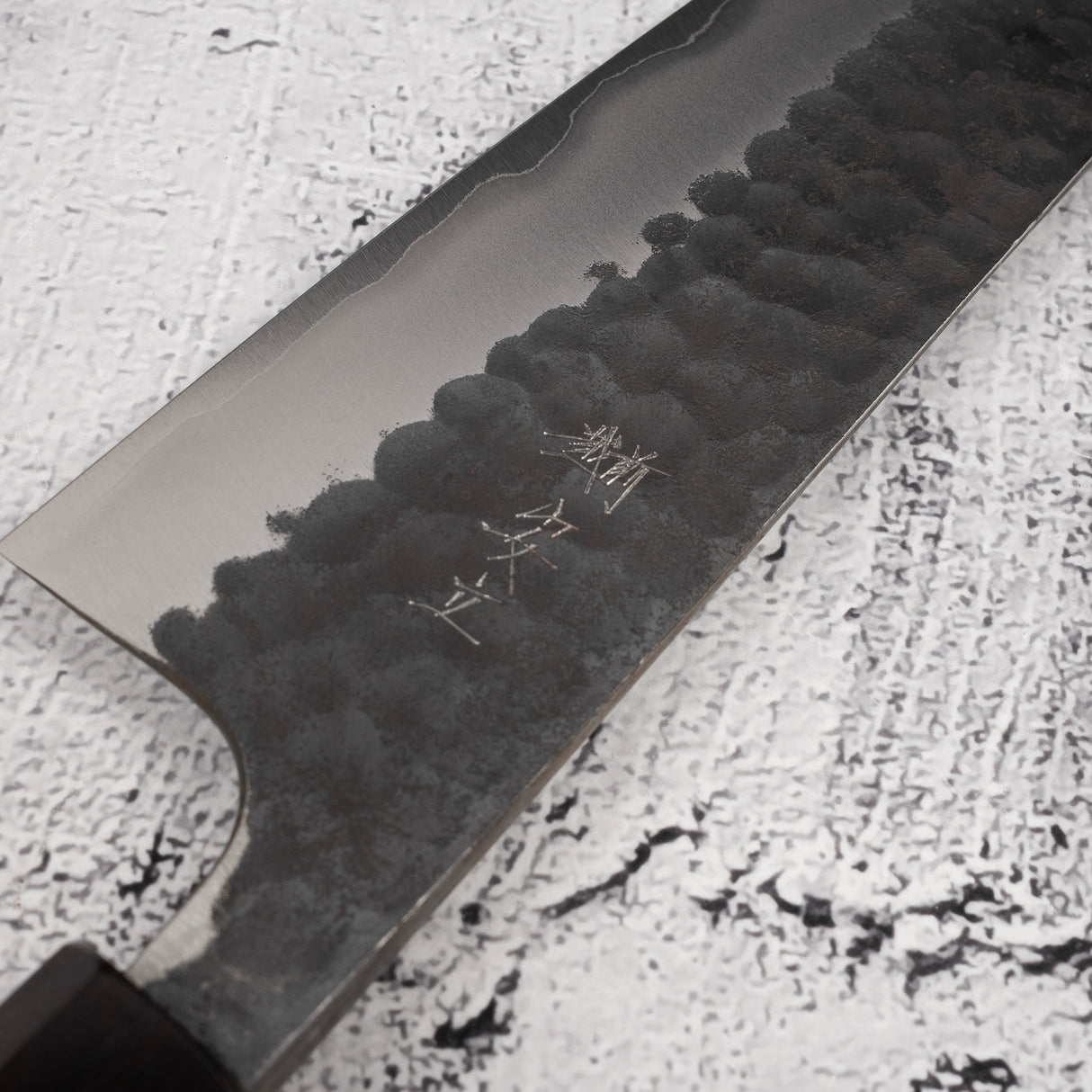 Anryu Aogami Super Hammered Kurouchi Santoku 175mm Ebony Handle