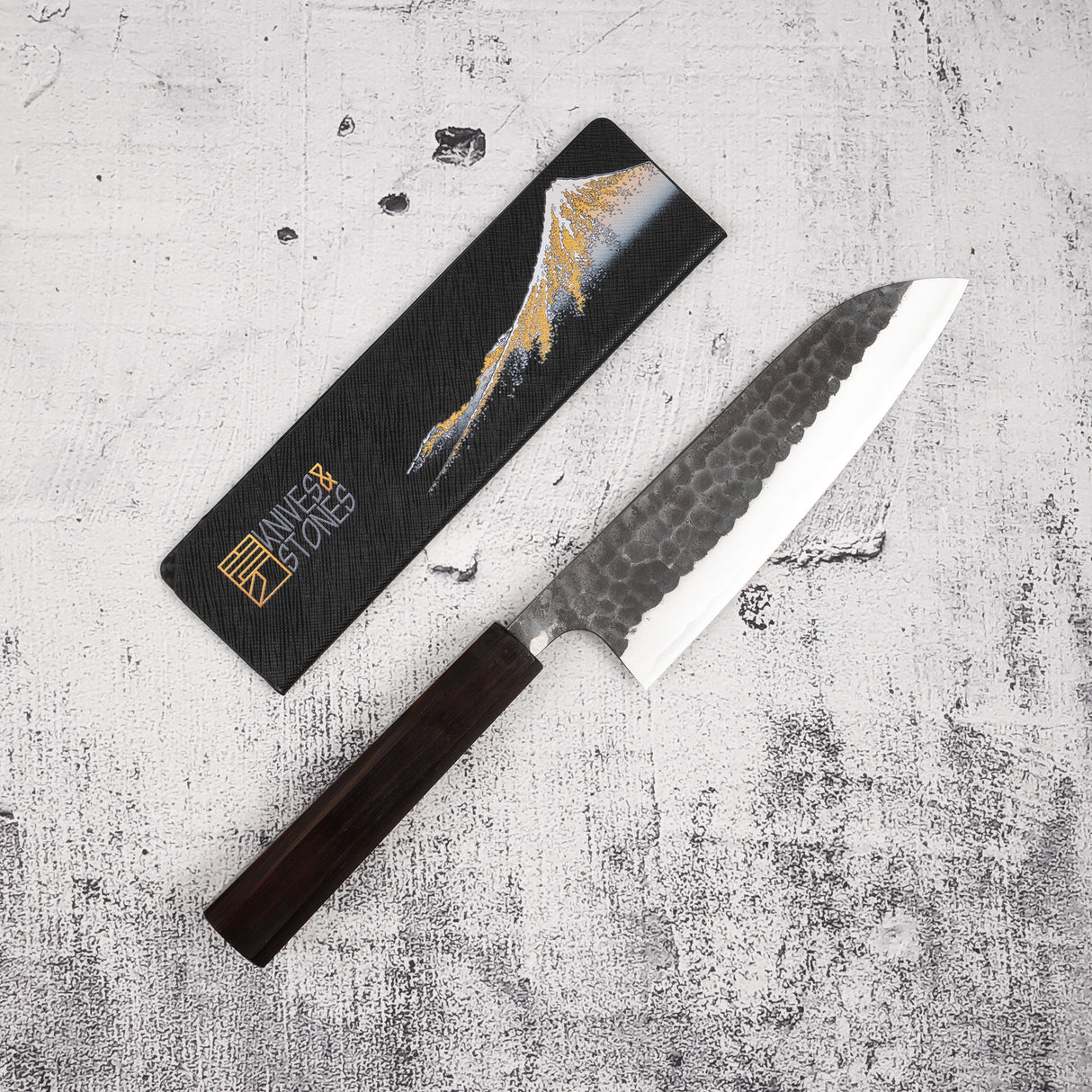 Anryu Aogami Super Hammered Kurouchi Santoku 175mm Ebony Handle