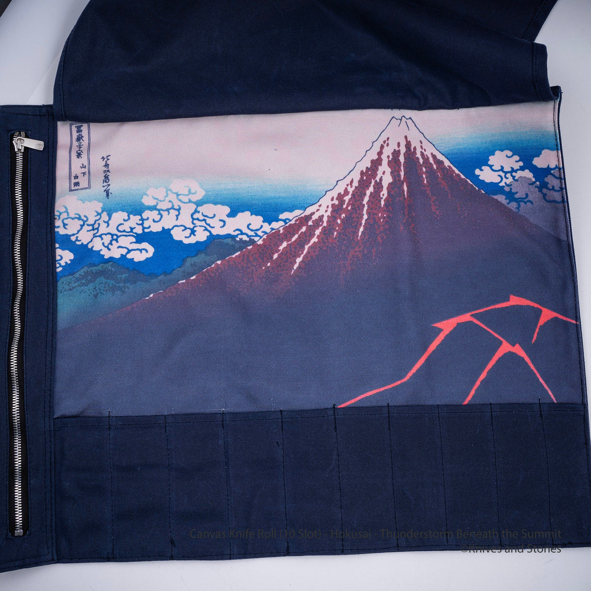 Canvas Knife Roll (10 Slot) - Hokusai - Thunderstorm Beneath the Summit