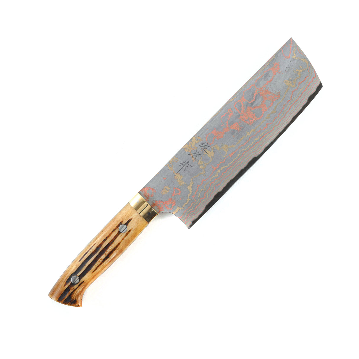 Takeshi Saji Blue 2 Nashiji Rainbow Damascus Nakiri 165mm with Stag Handle