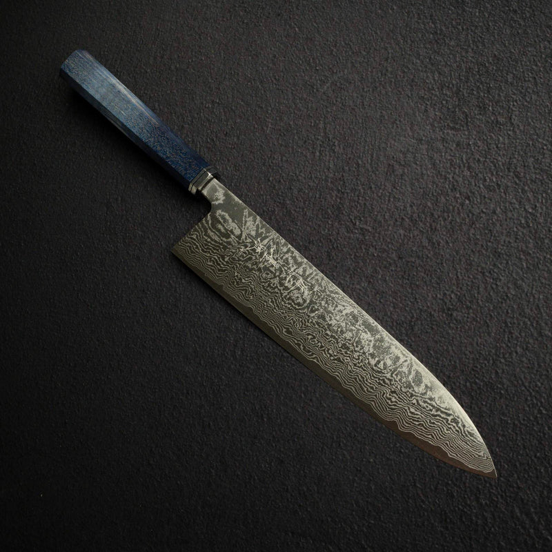Shiro Kamo Suminagashi SG2 Damascus Gyuto 240mm, Stabilized Curly Maple Handle
