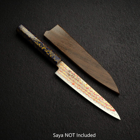 Hatsukokoro Kujaku V-Toku-2 Petty 150mm Rainbow Damascus Finish Purple Urushi