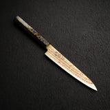 Hatsukokoro Kujaku V-Toku-2 Petty 150mm Rainbow Damascus Finish Purple Urushi