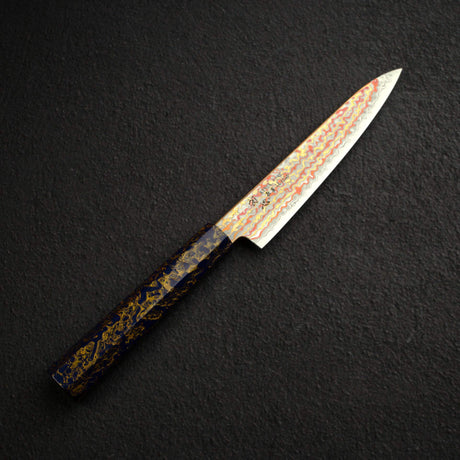 Hatsukokoro Kujaku V-Toku-2 Petty 150mm Rainbow Damascus Finish Purple Urushi