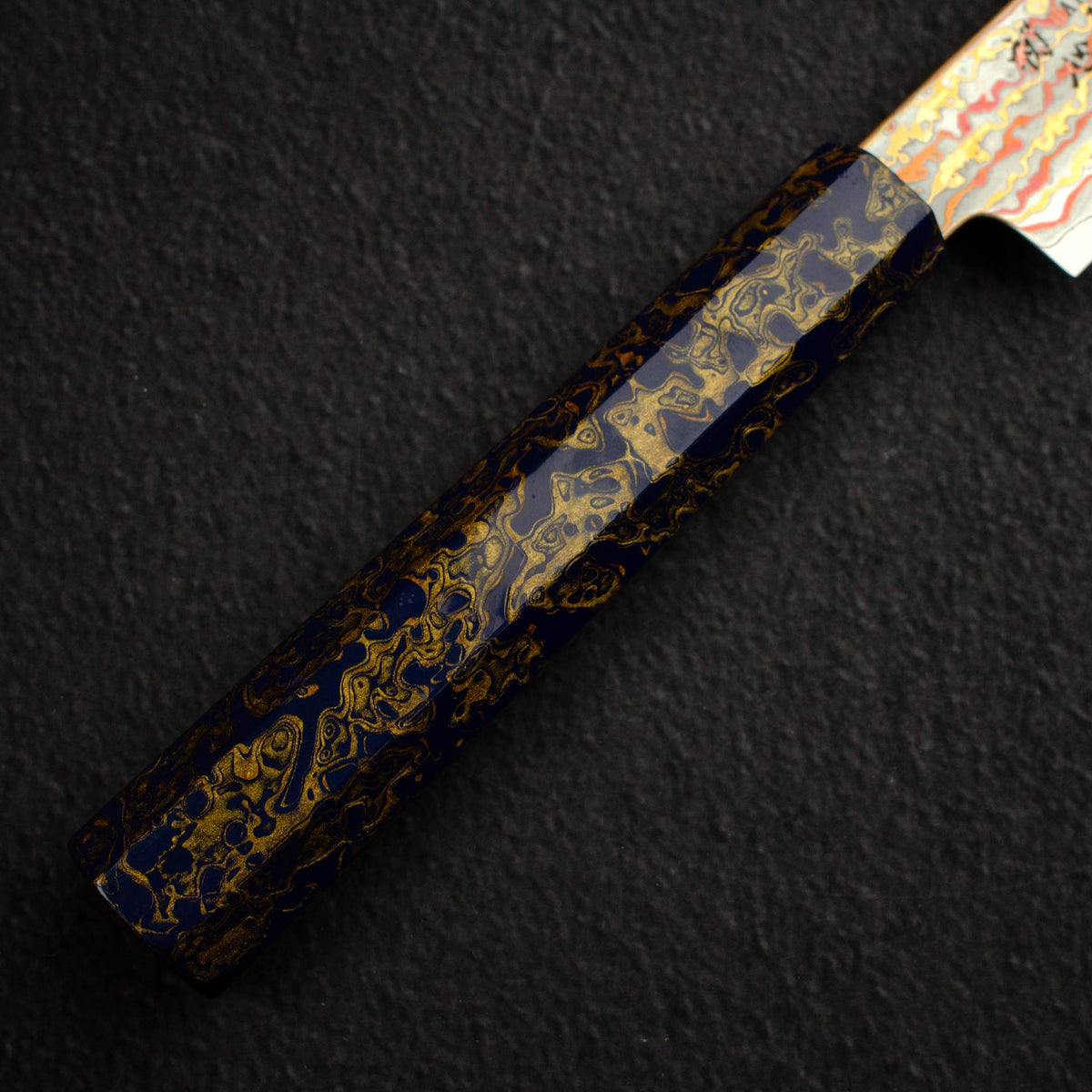Hatsukokoro Kujaku V-Toku-2 Petty 150mm Rainbow Damascus Finish Purple Urushi