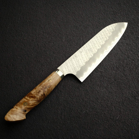 Nigara SG2 Tsuchime Matt Migaki Santoku 180mm Western Maple Burl