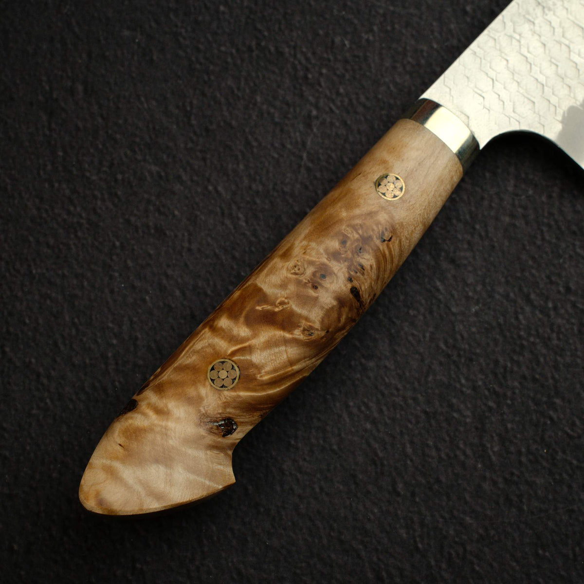 Nigara SG2 Tsuchime Matt Migaki Santoku 180mm Western Maple Burl