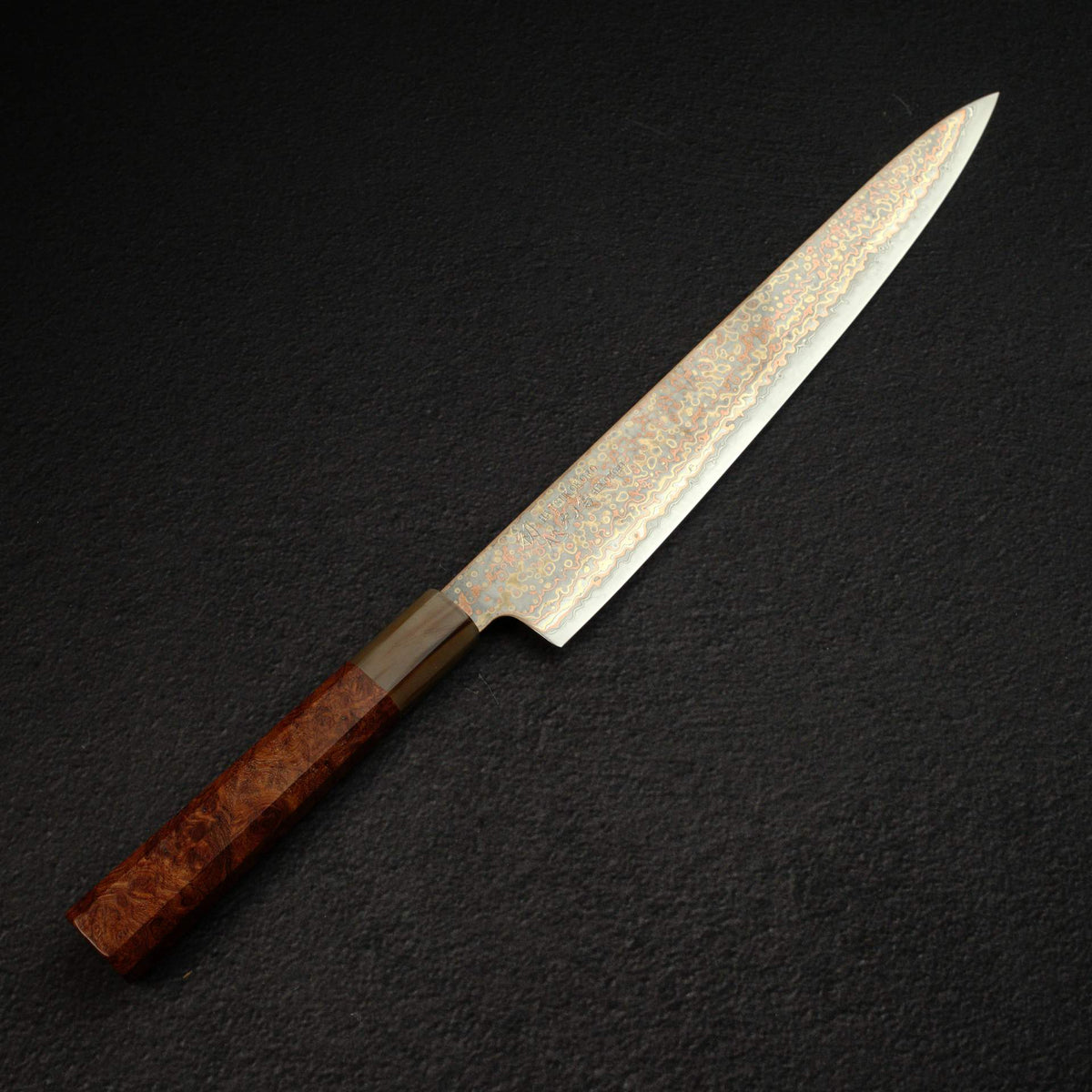 Hatsukokoro Hinotori V-Toku 2 Sujihiki 270mm Rainbow Damascus Finish