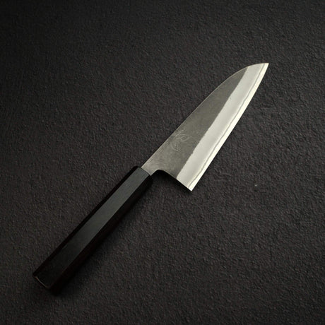 Yoshikane White 2 KU Nashiji Santoku 165mm Stainless Clad Ebony