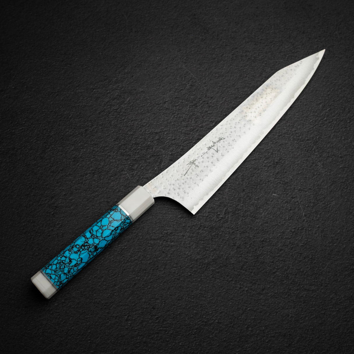 Kurosaki Kokusen Ei Aogami Super K tip Gyuto 240mm Turquoise White Ferrule