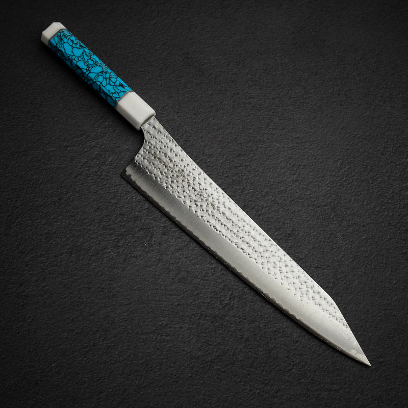 Kurosaki Kokusen Ei Aogami Super K tip Gyuto 270mm Turquoise White Ferrule
