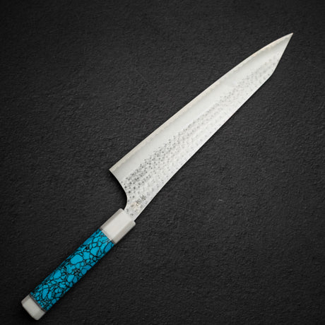 Kurosaki Kokusen Ei Aogami Super K tip Gyuto 270mm Turquoise White Ferrule