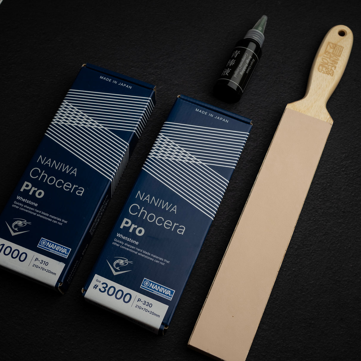 Naniwa Professional 1K / 3K Japanese Whetstones with Leather Strop Bundle