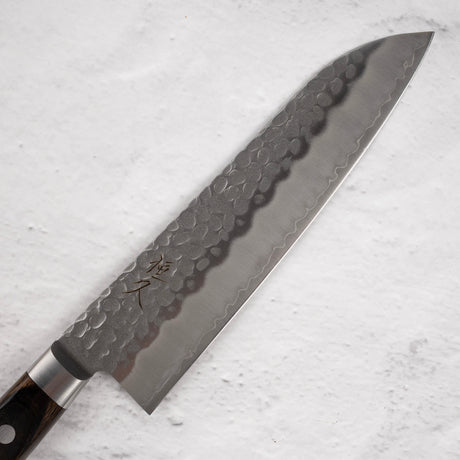 Tsunehira AUS8 Tsuchime Santoku 180 mm Brown Western Handle