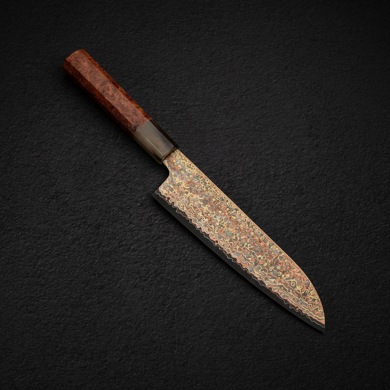 Hatsukokoro Hinotori V-Toku 2 Santoku 180mm Rainbow Damascus finish