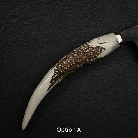 Hatsukokoro Shinkiro Aogami Super Gyuto 240mm Damascus Kurouchi Stag Handle