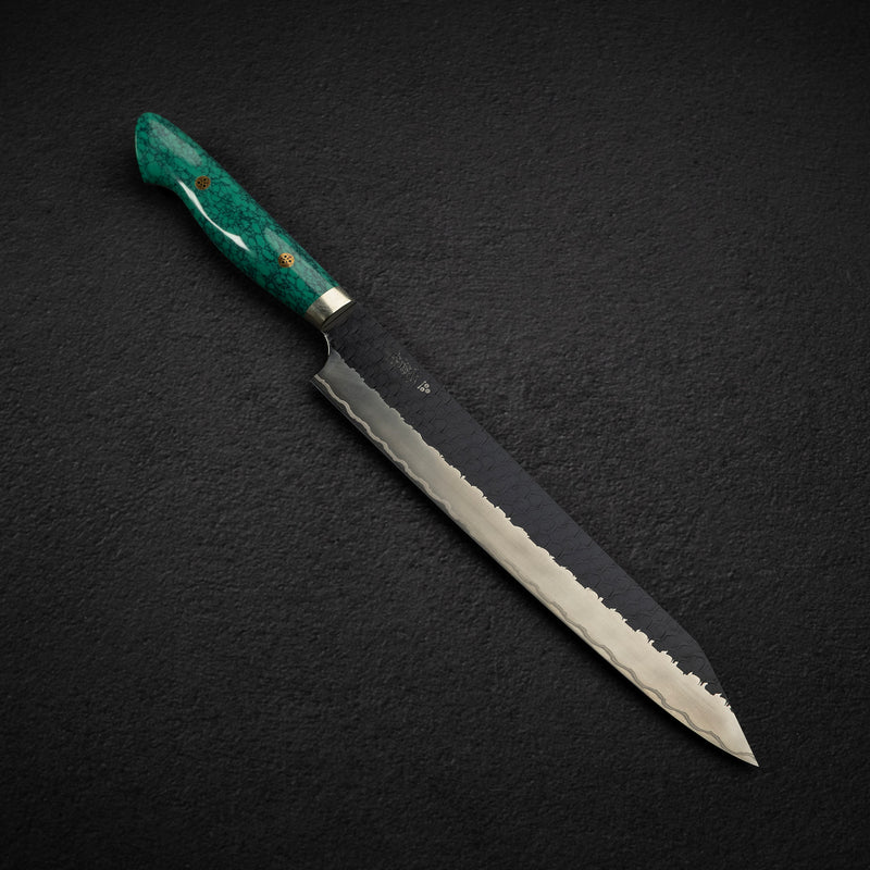 Nigara SG2 Kurouchi Tsuchime K-Tip Sujihiki 255mm Green Turquoise