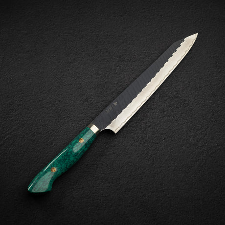 Nigara SG2 Kurouchi Tsuchime K-Tip Sujihiki 255mm Green Turquoise