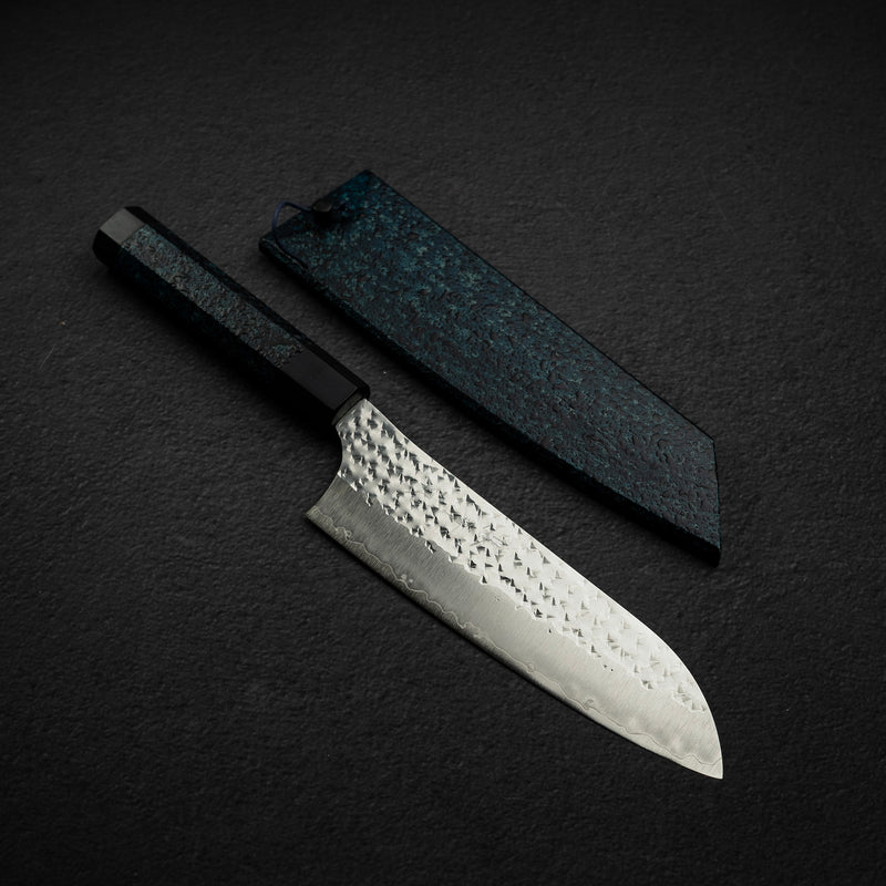 Kurosaki Senko (閃光) Ei SG2 Santoku 165mm Ai Tenmoku Handle & Saya