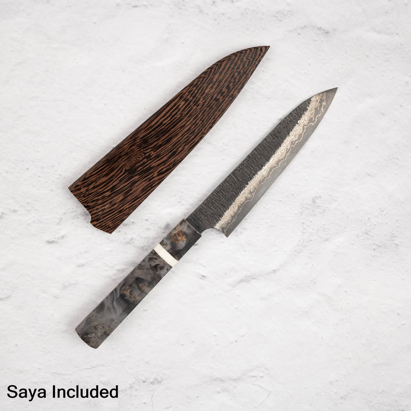 Hatsukokoro Itadaki Blue2 & White2 Dual Core Damasccus Tsushime Petty 150mm with Saya