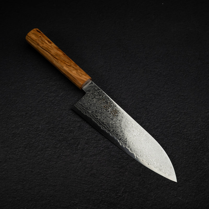 Hatsukokoro Ryuhyo SG2 Damascus Santoku 180mm Olivewood Handle