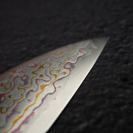 Hatsukokoro Kujaku V-Toku-2 Gyuto 210mm Rainbow Damascus Finish Purple