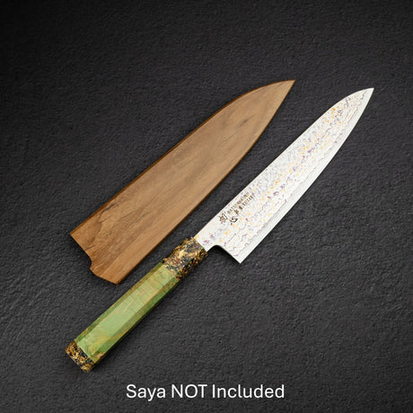 Hatsukokoro Kujaku V-Toku-2 Gyuto 210mm Rainbow Damascus Finish Green