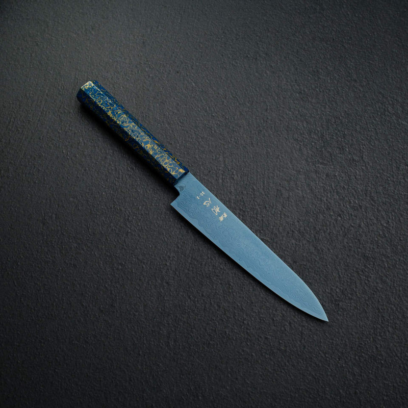 初心流冰SG2大馬士革藍色Petty 150mm，配有漆器手柄