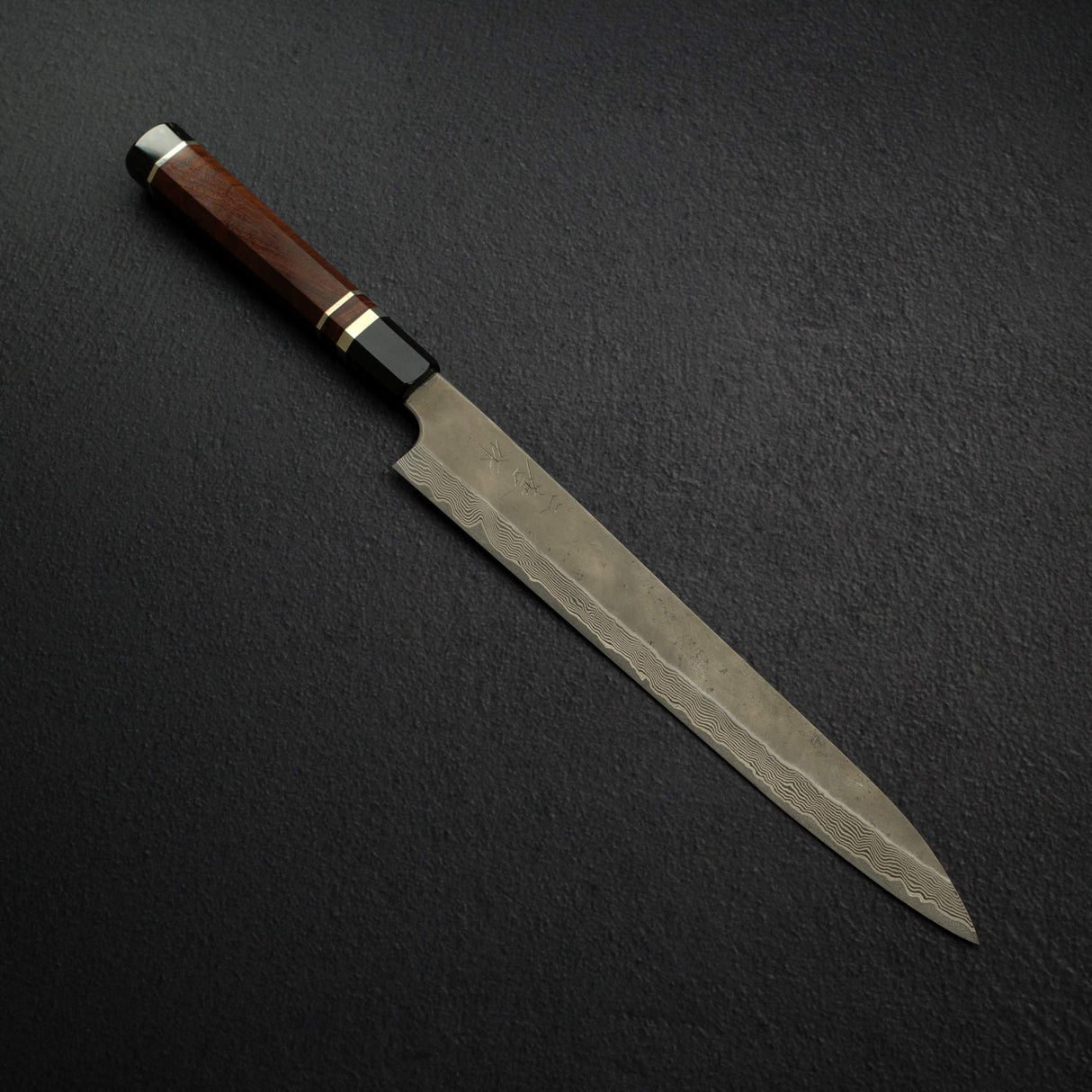 Nigara 銀三鋼 黑染大馬士革 筋引 300mm 三層隔片花梨瘤柄 附刀鞘