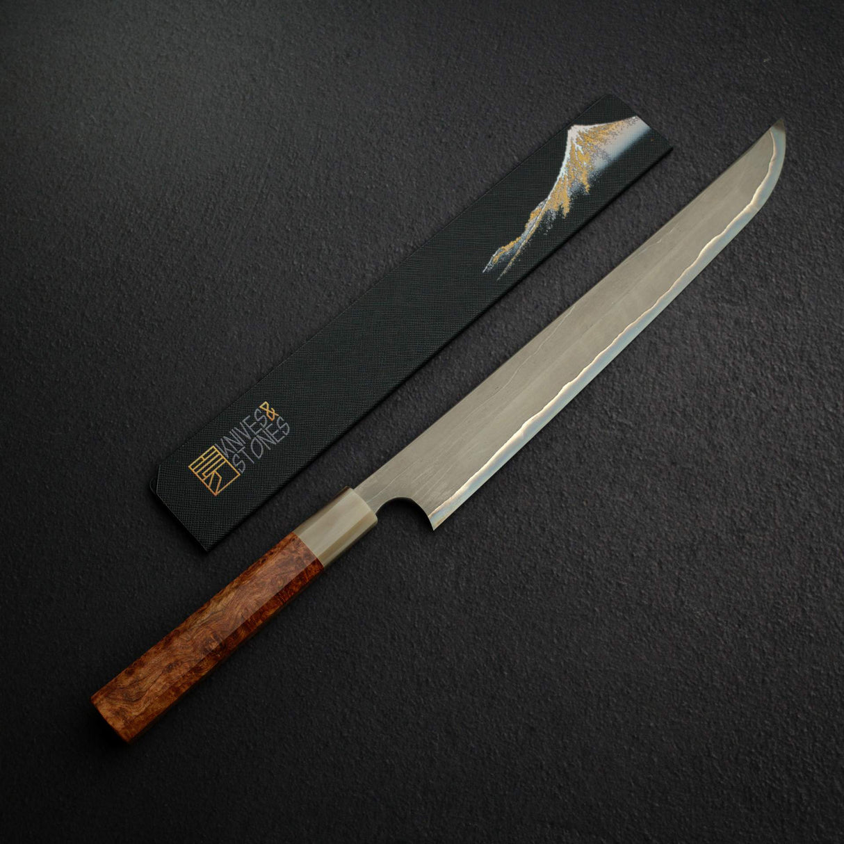 二唐刃物 青鋼二號「練鐵」鍛造鐵心大馬士革先丸蛸引 300mm