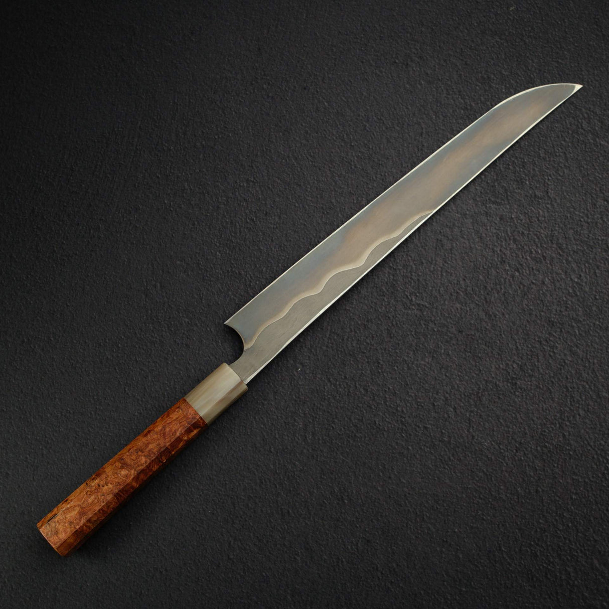 二唐刃物 青鋼二號「練鐵」鍛造鐵心大馬士革先丸蛸引 300mm