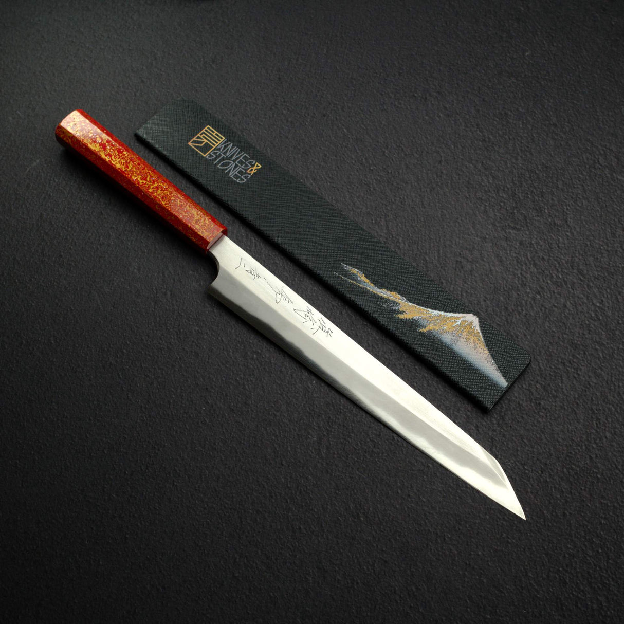 真崎 青鋼二號 鏡面 切付柳刃 240mm 附漆塗刀柄與護手