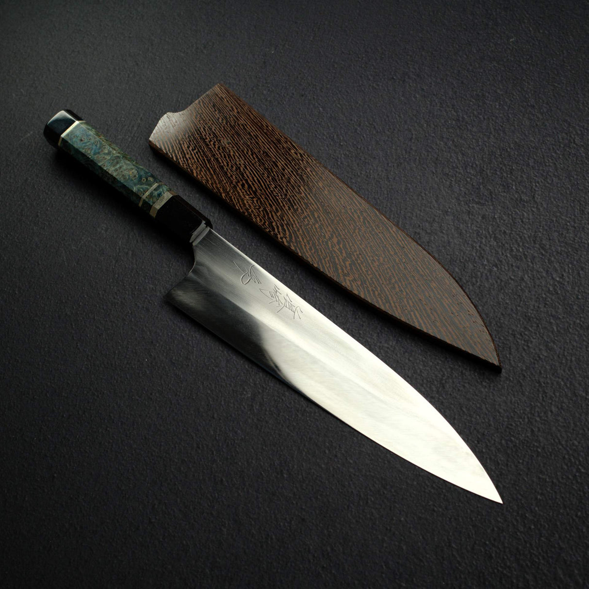真崎 青鋼一號 水本燒 牛刀 240mm 附瘤木柄 雞翅木刀鞘