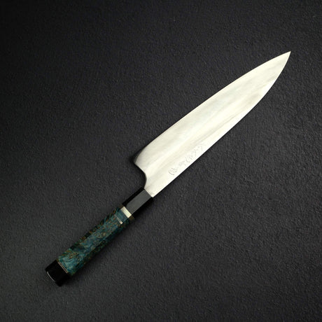 Mazaki Blue 1 Mizu-Honyaki Gyuto 240mm w/ Burl Handle Wenge Saya