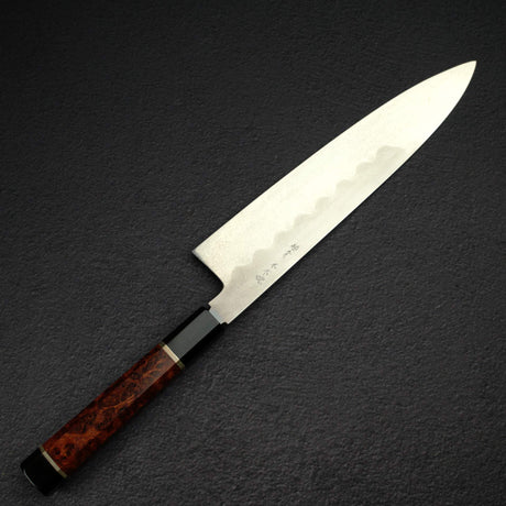 XINGUO Aogami Super Honyaki Gyuto 240mm Double Spacer Amboyna Burl Handle with Saya