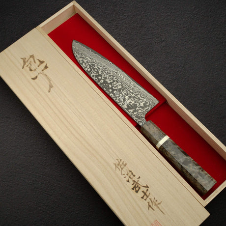 Takeshi Saji SG2 Black Damascus Santoku 180mm Birchwood Handle