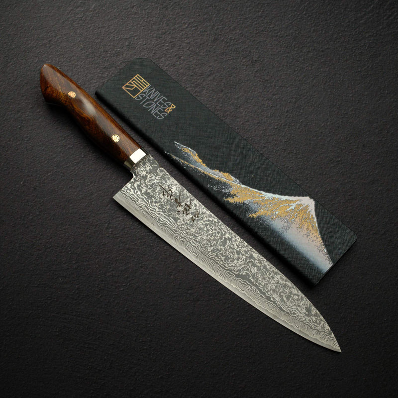 Tanaka R2 Damascus Gyuto 240mm with Ironwood Western Handle w/ Guard