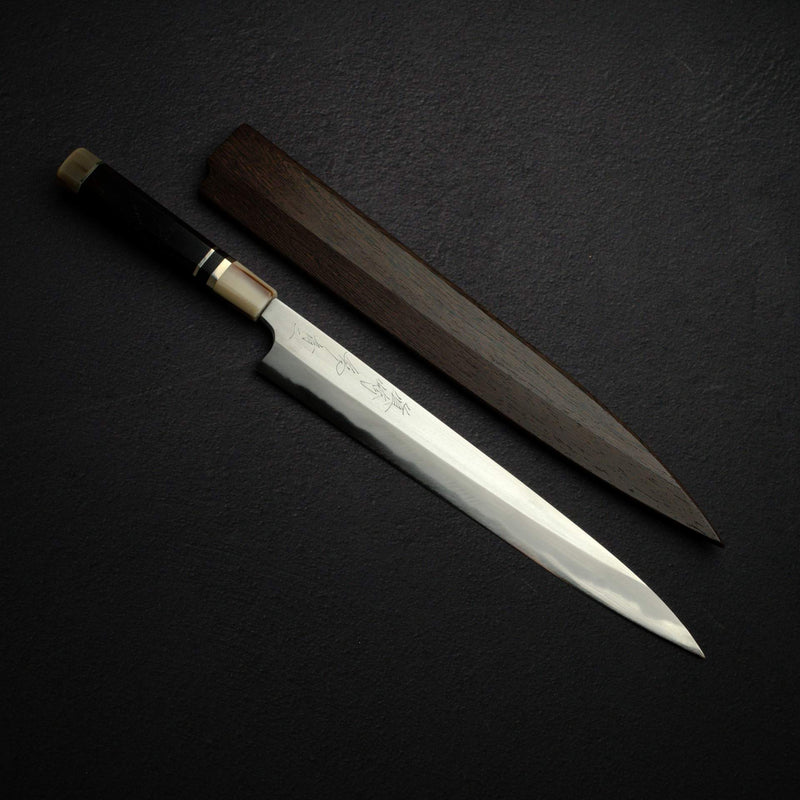 Mazaki Blue 2 Migaki Yanagiba 300mm w/ Triple Spacer Ebony Handle & Saya