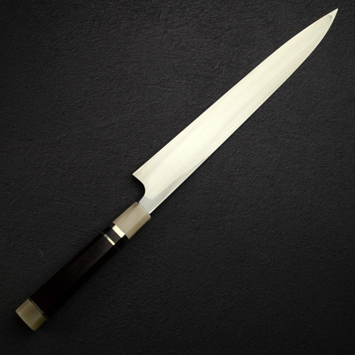 真崎 青鋼二號 鏡面 柳刃 300mm 附三層間隔黑檀木手柄及刀鞘