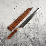 Exotic: Yoshikazu Ikeda Blue #1 Mizu-Honyaki K-tip Yanagiba 300mm with Blood Groove